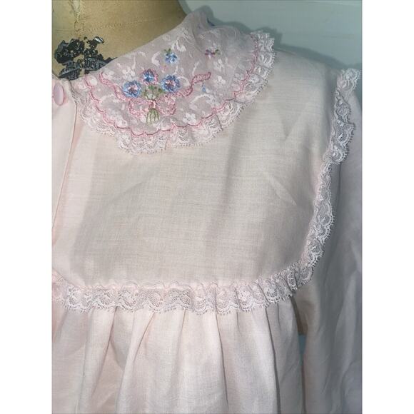 VTG 60s 70s Sears Women’s Pink Housecoat Robe Nightgown Lace Embroidery Medium - Picture 9 of 11